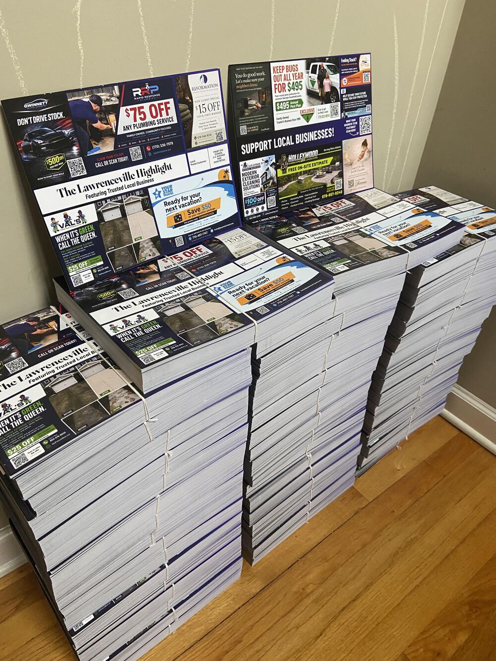 Stacks of Edition No. 2 postcards fresh from the printer