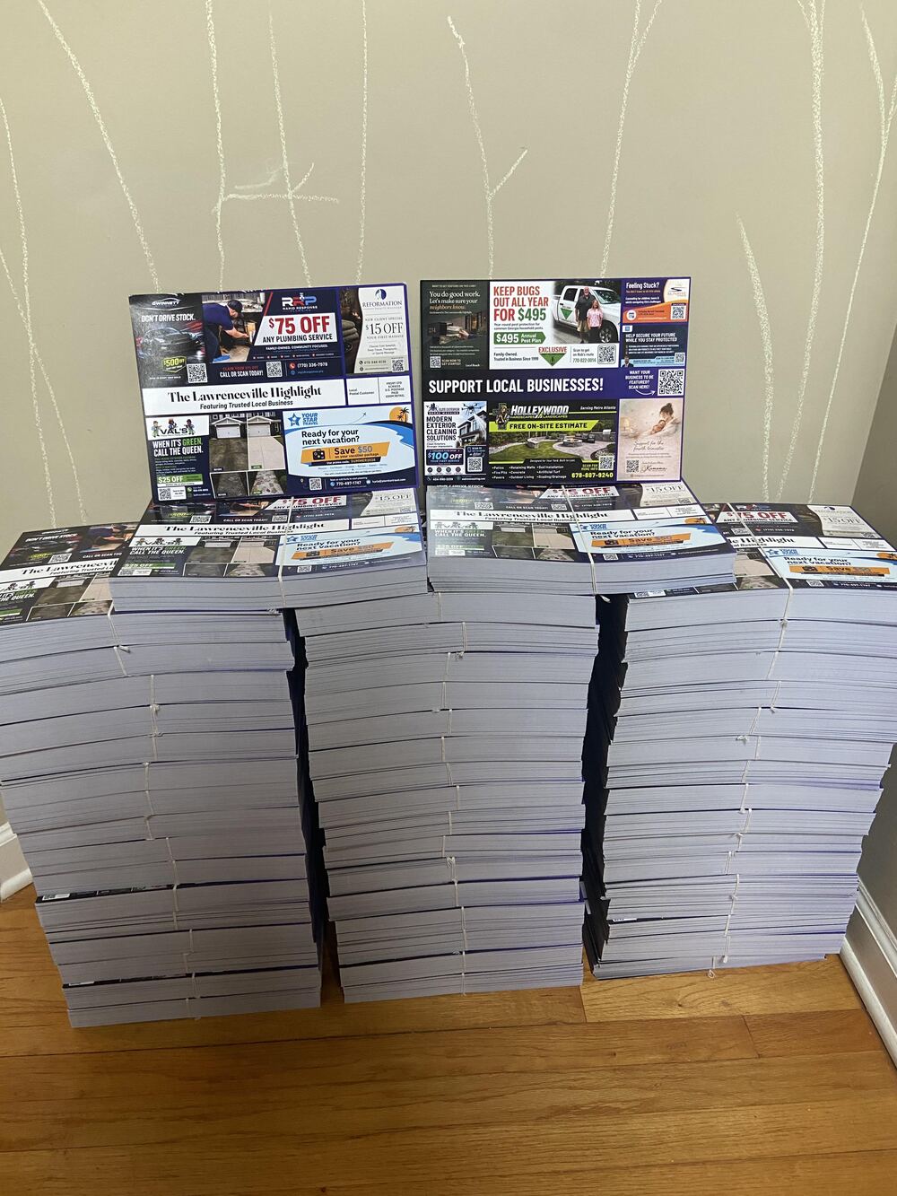 Bundled stacks of Edition No. 2 ready for USPS drop-off